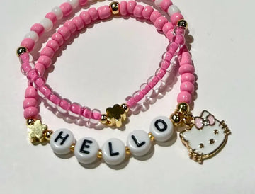 DIY Hello Kitty stretch bracelet making kit by Pretty Beans featuring colorful beads and charm elements for creative jewelry crafting