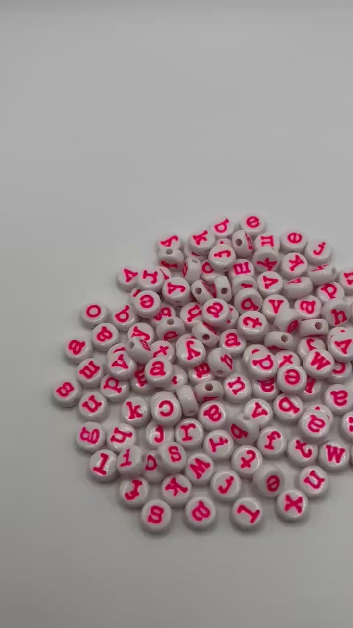 Hot Pink Lowercase Alphabet Beads: 7mm Typewriter Font, Jewelry Making (120 pc)